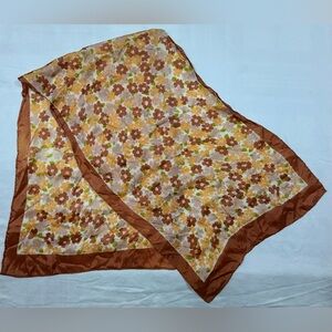 Vintage Floral Scarf Brown Orange Retro 70s Boho 43 x 14.5
